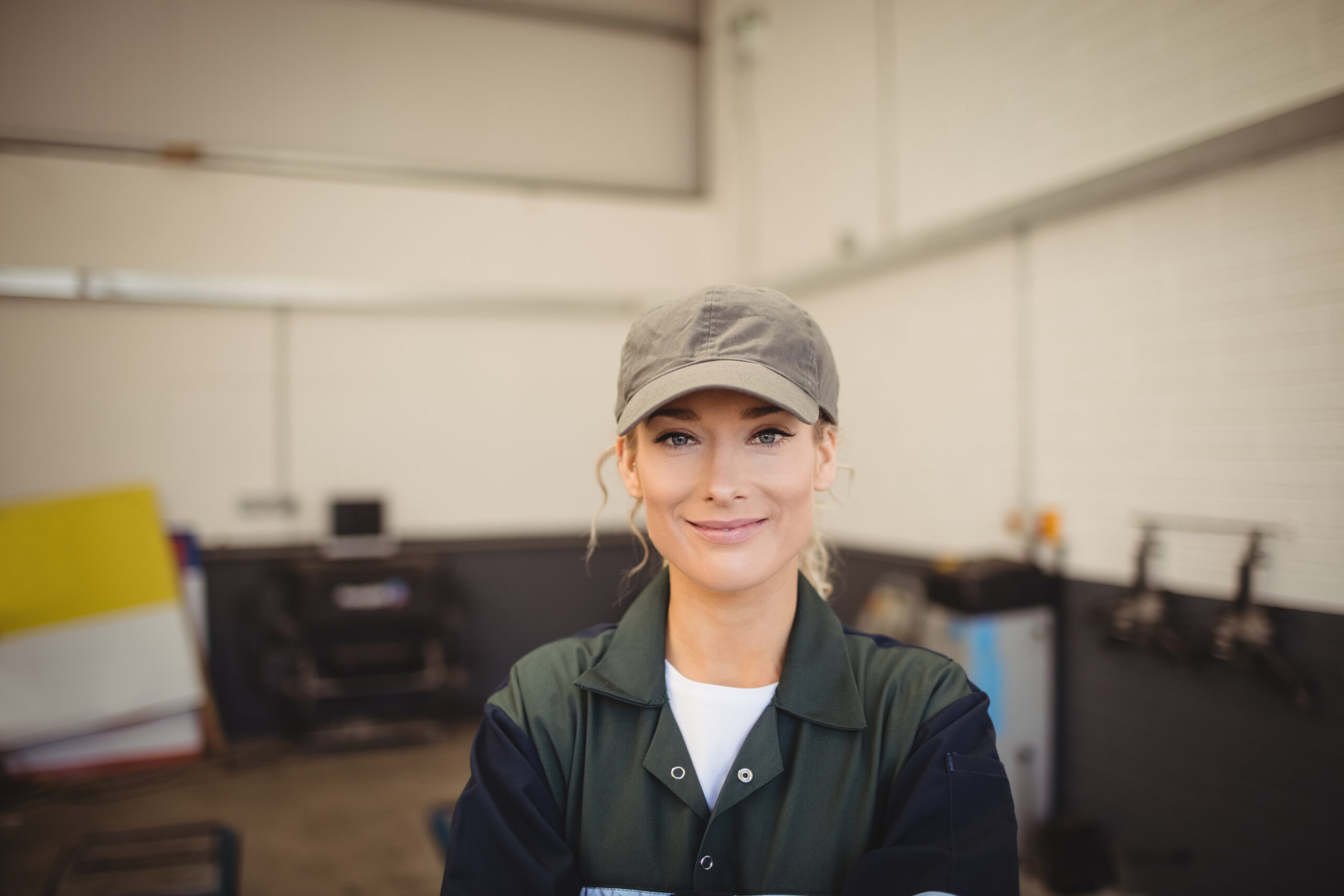 Portrait of smiling female mechanic in repair garage